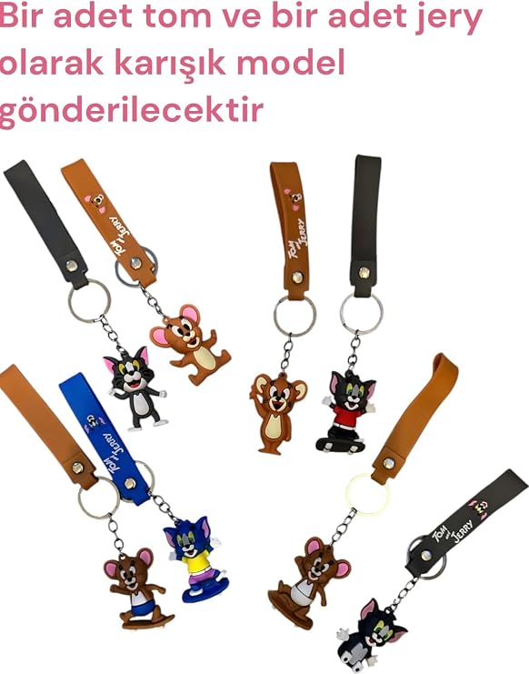 2'li Çift Anahtarlık 3D Tom Ve Jerry Sevgili Anahtarlık Çanta Süsü Karışık Model