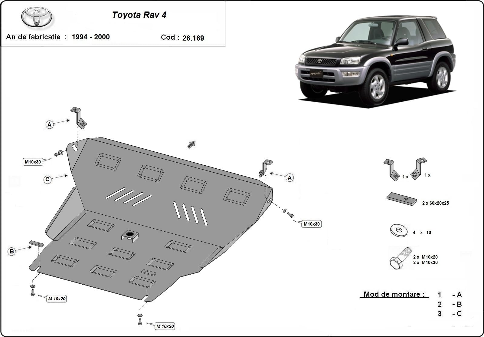 Protección metálica bajo motor compatible con Toyota RAV 4 - (1994-2000)
