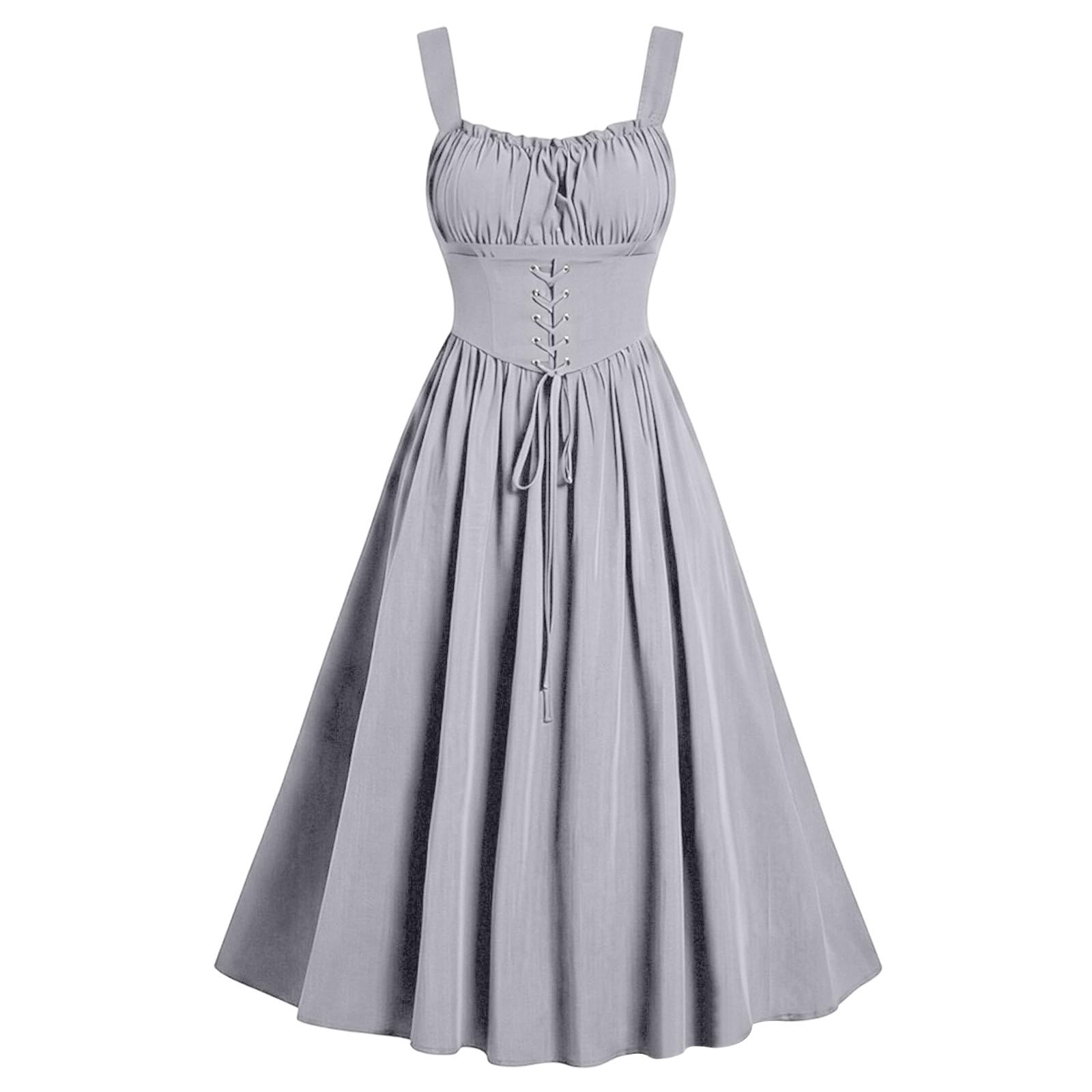 Meeyuioe Renaissance Dress Women Vintage Medieval Victorian Gothic Dresses Sleeveless Square Neck Casual Party Fancy Evening Festive Halloween Costume Women's Halloween Costumes Gray XXL