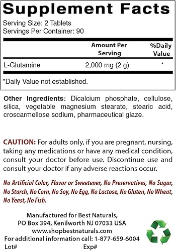 Miniatura 2 de Best Naturals L-glutamina 1000 mg 180 comprimidos (180 unidades (paquete de 2))