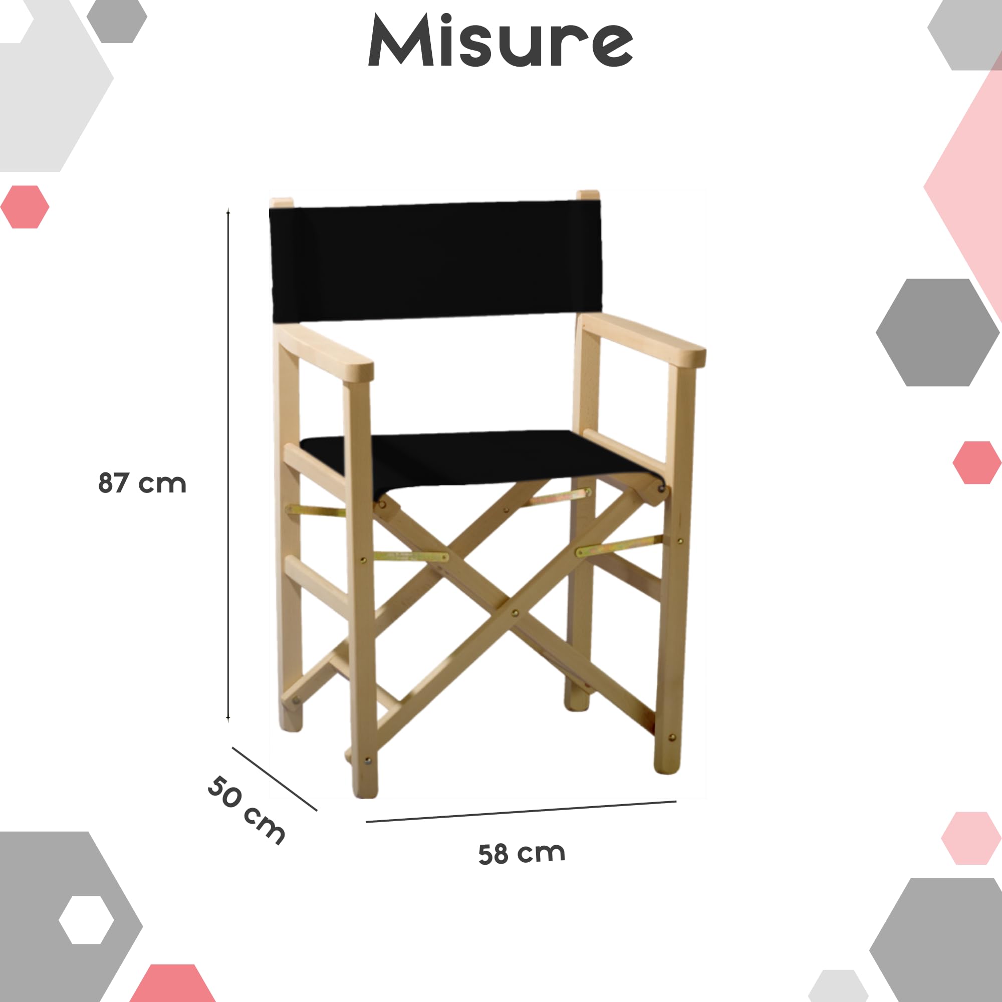 ZStyle Sedia Regista Legno Naturale Tessuto Rinforzato Faggio Pieghevole Richiudibile Braccioli Interno Esterno Giardino Campeggio Patio Director Bar Ristorante (Fusto nero - tela nera)