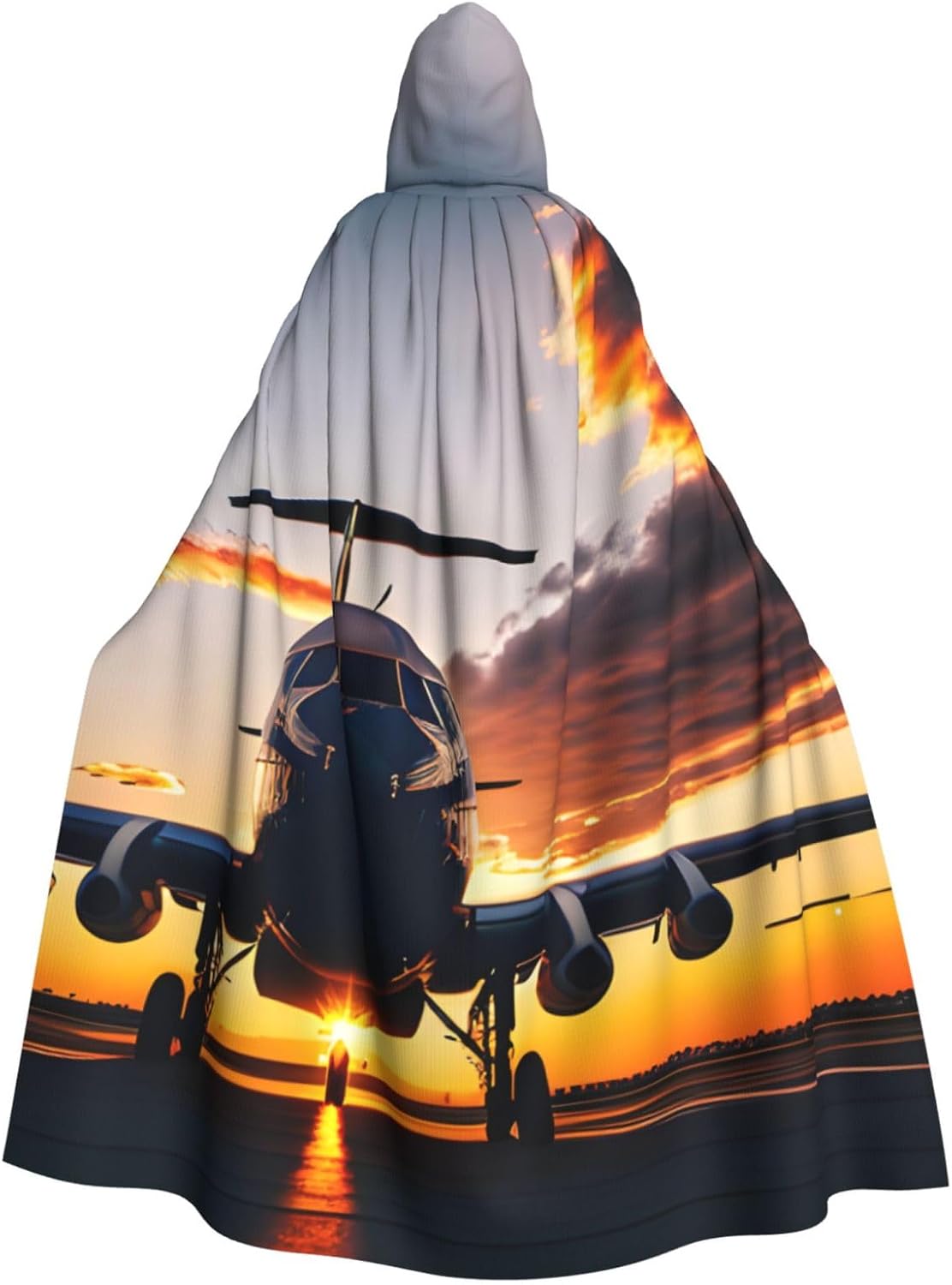 Aircraft Plane at Sunset print Halloween Hooded Robe Cloak for Adult Men Women Wizard Vampire Knight Fancy Cape Costume