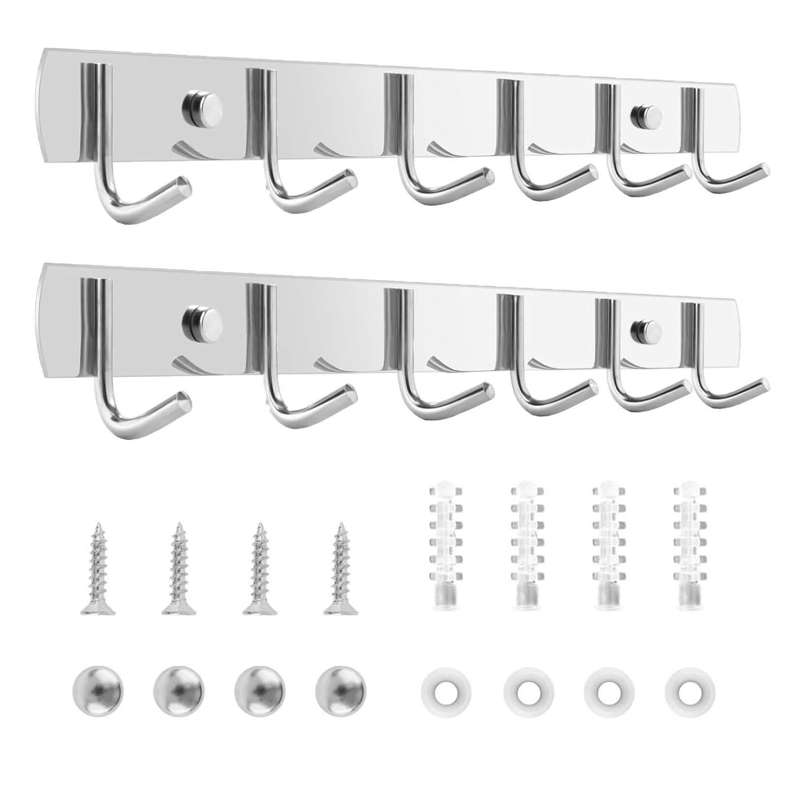 Hdoytxxm Multicolor Of 2 Multipurpose Stainless Steel Wall Hooks 6 Hook Rack For Coat And Towels Practical Bathroom Clothes Hanger Utensils Holder Hooks
