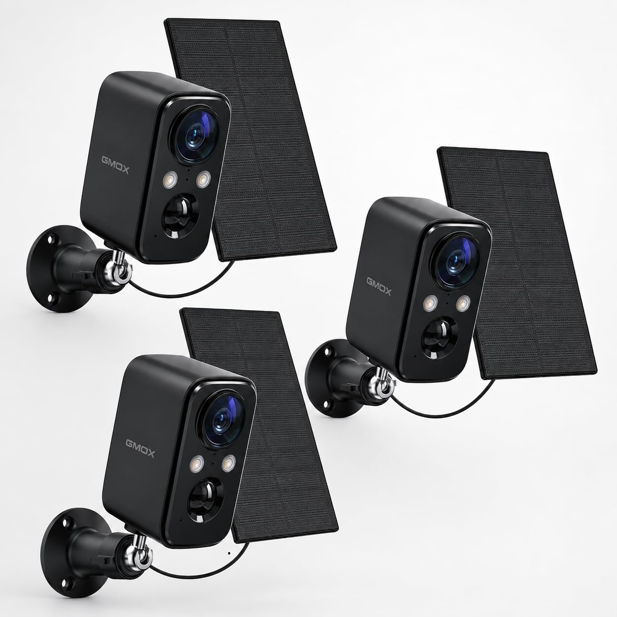 Pack de 3 Cámaras WiFi Solares para Exterior 2K, Seguridad para Hogar con Foco, Visión Nocturna a Color, Sensor PIR, Audio Bidireccional e Impermeable IP66