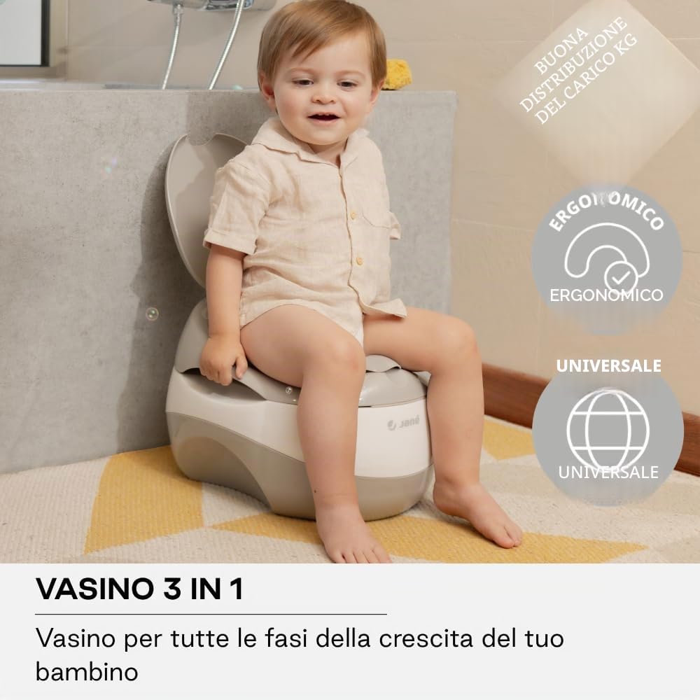 Jané Vasino Bambino 3 in 1, Vasino + Riduttore WC + Sgabello, Antiscivolo, Seduta Imbottita, da 18 Mesi fino a 50 kg