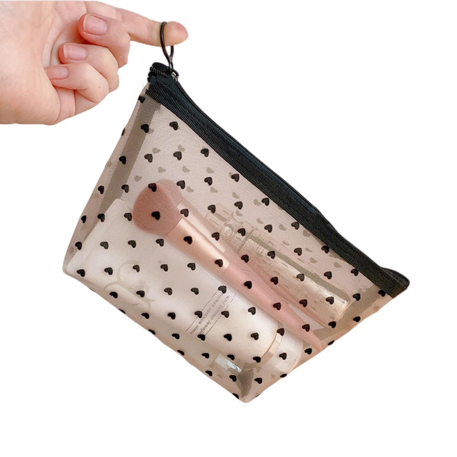MOGSA Kosmetiktasche für Damen, Reisen, Kosmetiktasche, Schwarz mit Punkten, transparentes Netz-Kosmetiktasche, A, S