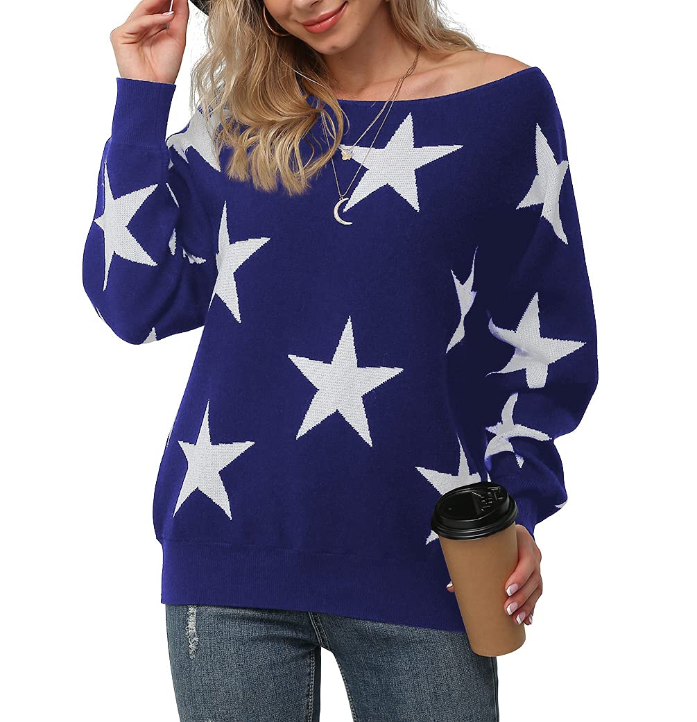 FeiersiWomen's Off Shoulder Sweater Long Sleeve Loose Pullover Knit Jumper