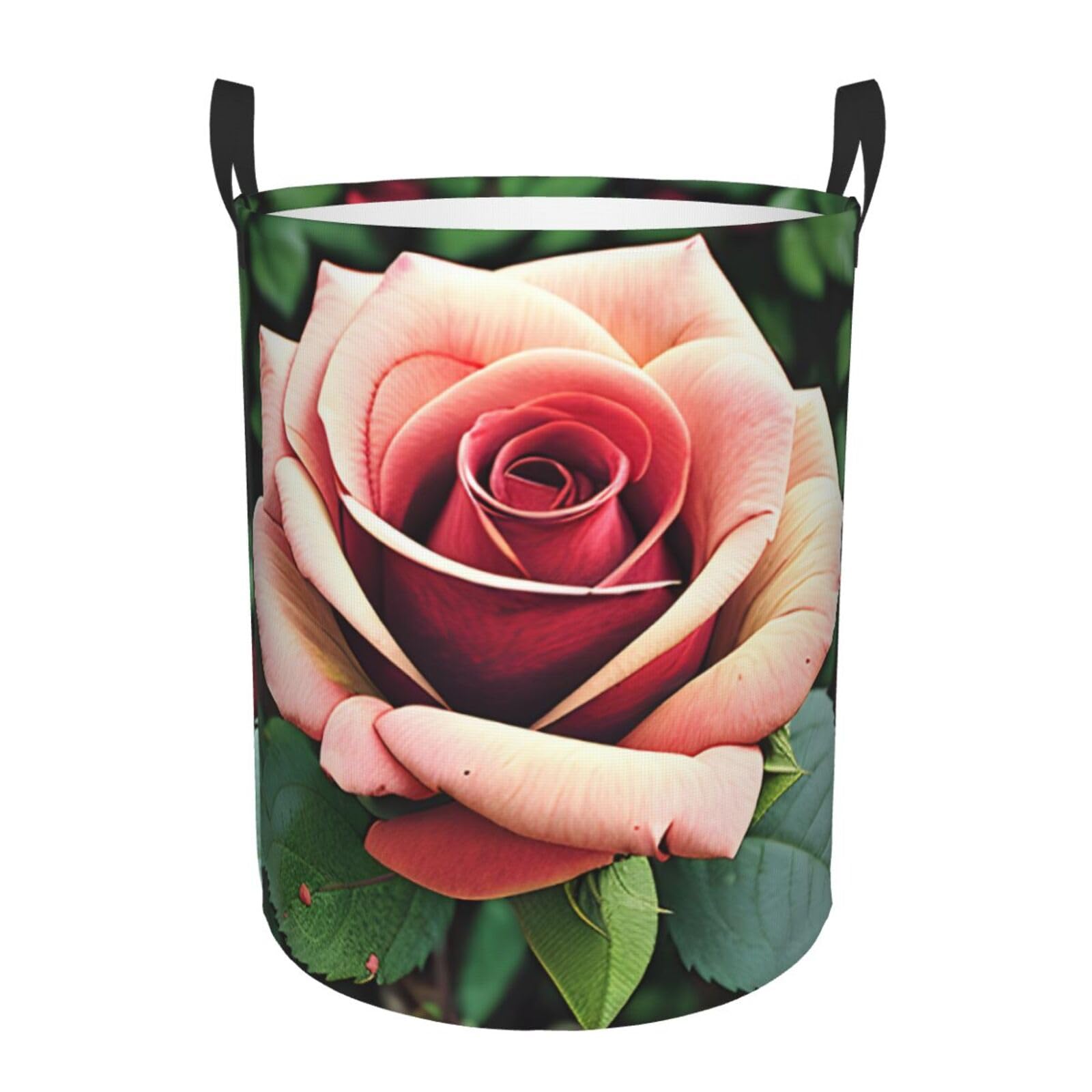S Collapsible Round Rustic Rose Flowers Print Laundry Hamper