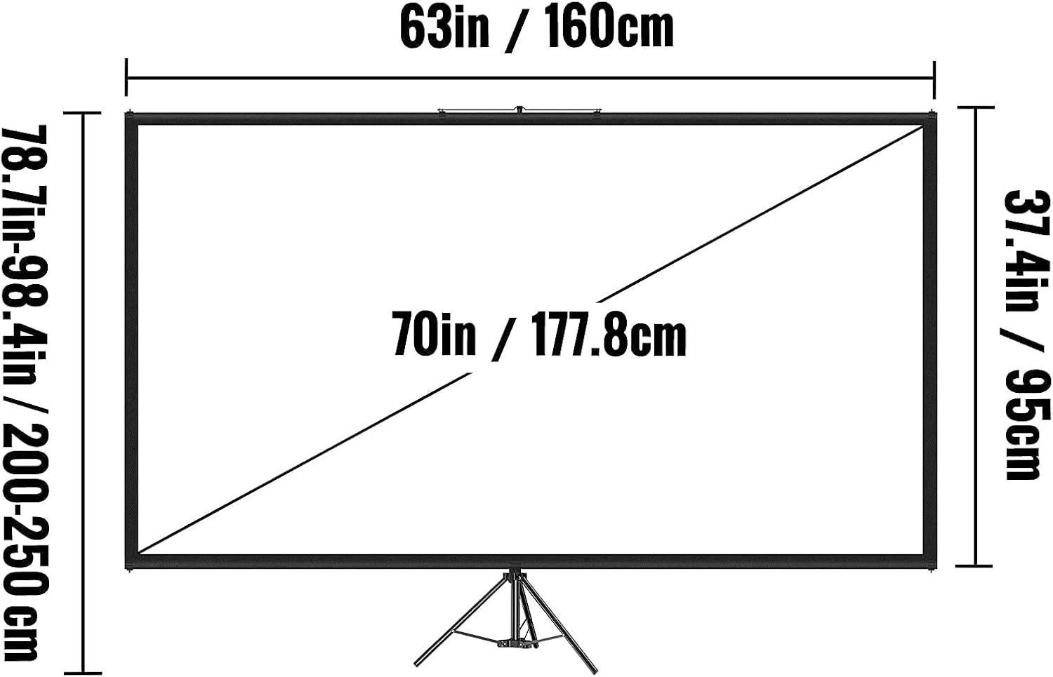 VEVOR Tripod Projector Screen with Stand 70 inch 16:9 4K HD Projection Screen Stand Wrinkle-Free Height Adjustable Portable Screen for Projector Indoor & Outdoor for Movie, Home Cinema, Gaming, Office