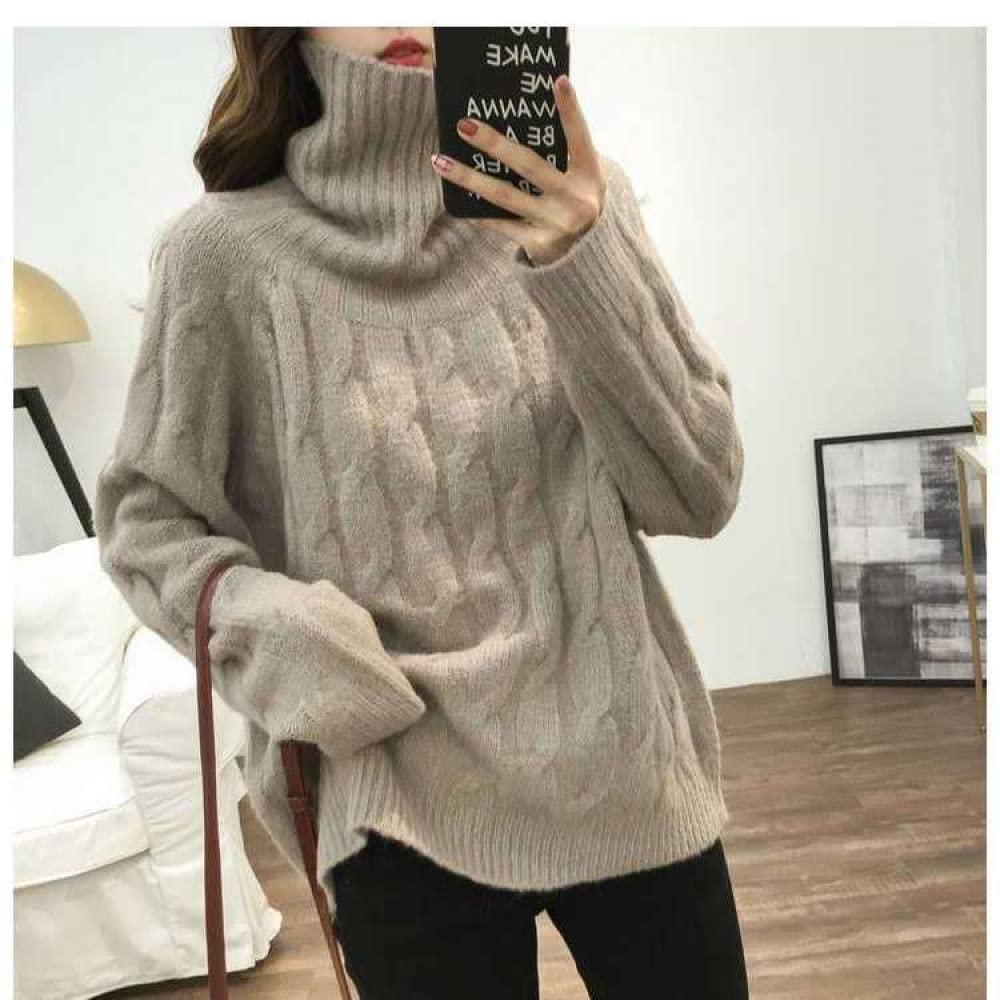 YUKNICO Women Autumn Winter Vintage Sweater Lady Slim Turtleneck Long Sleeve Knitted Top Female Casual Loose Oversize Pullover