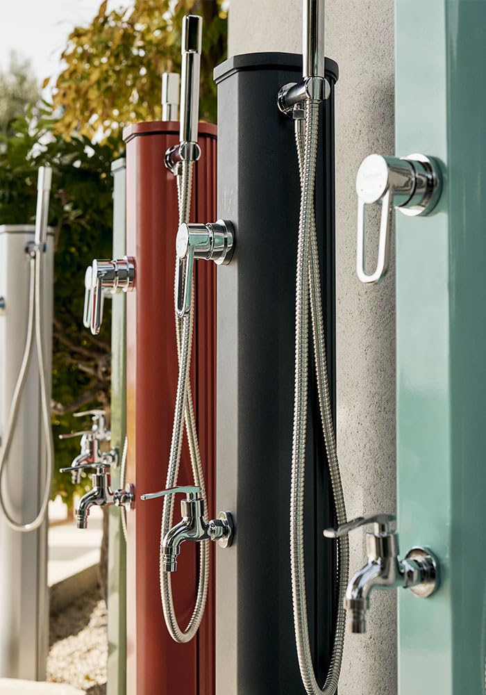 Formidra - Douche Solaire Jolly Go 20L - DS-JG141NO - Douche Solaire Extérieure en Aluminium avec Douchette Amovible, Mitigeur et Rince Pieds - Compacte et Élégante - Anthracite - 24x26x120cm