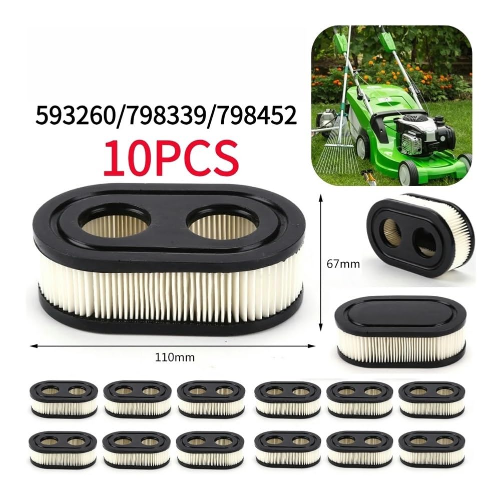 10 filtros de Aire de Repuesto for cortacésped, compatibles con 593260, 798339 y 798452. Herramientas de Limpieza for filtros de Aire.