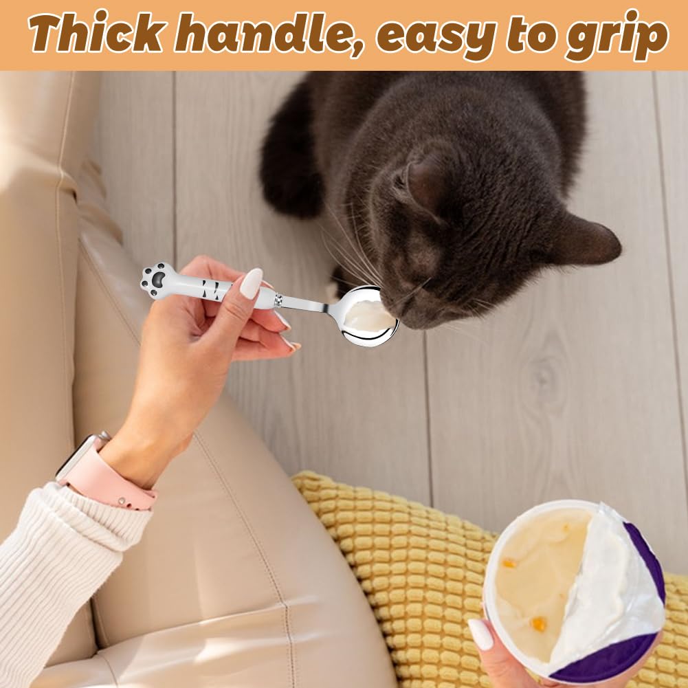 Cuchara de comida para mascotas 7 pulgadas, 2 paquetes de cucharas de latas de mascotas largas y tenedores de comida para perros, tenedores de cucharas de comida para gatos de acero inoxidable, tenedo