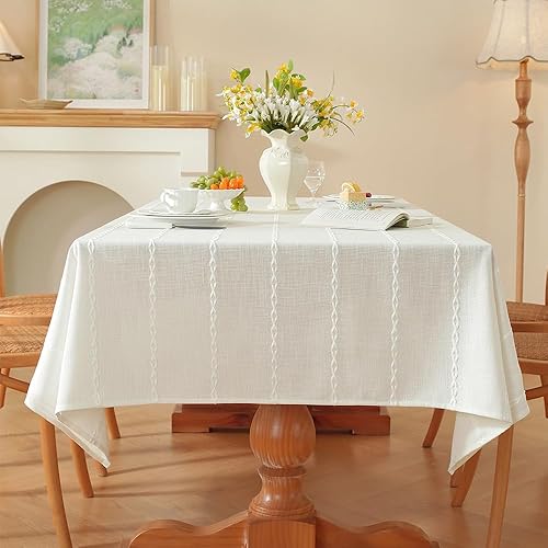 Miniatura 2 de Zobesta Mantel rectangular de algodón blanco de 53 x 70 pulgadas, color blanco, resistente, lavable, suave y bohemio para fiestas, vacaciones,