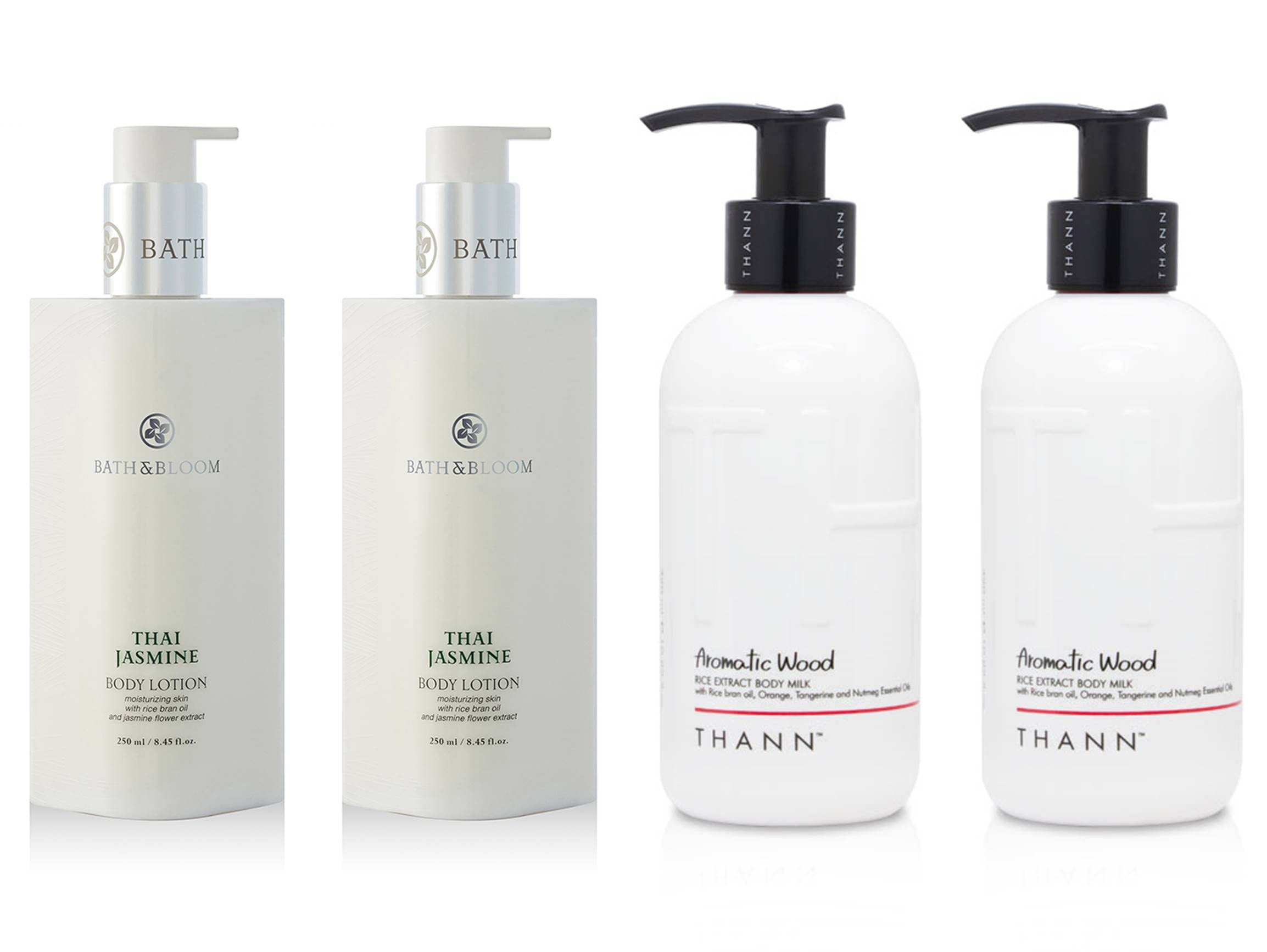 BATH and BLOOM Jasmine Body Lotion and THANN Aromatic Wood Body Milk Set.