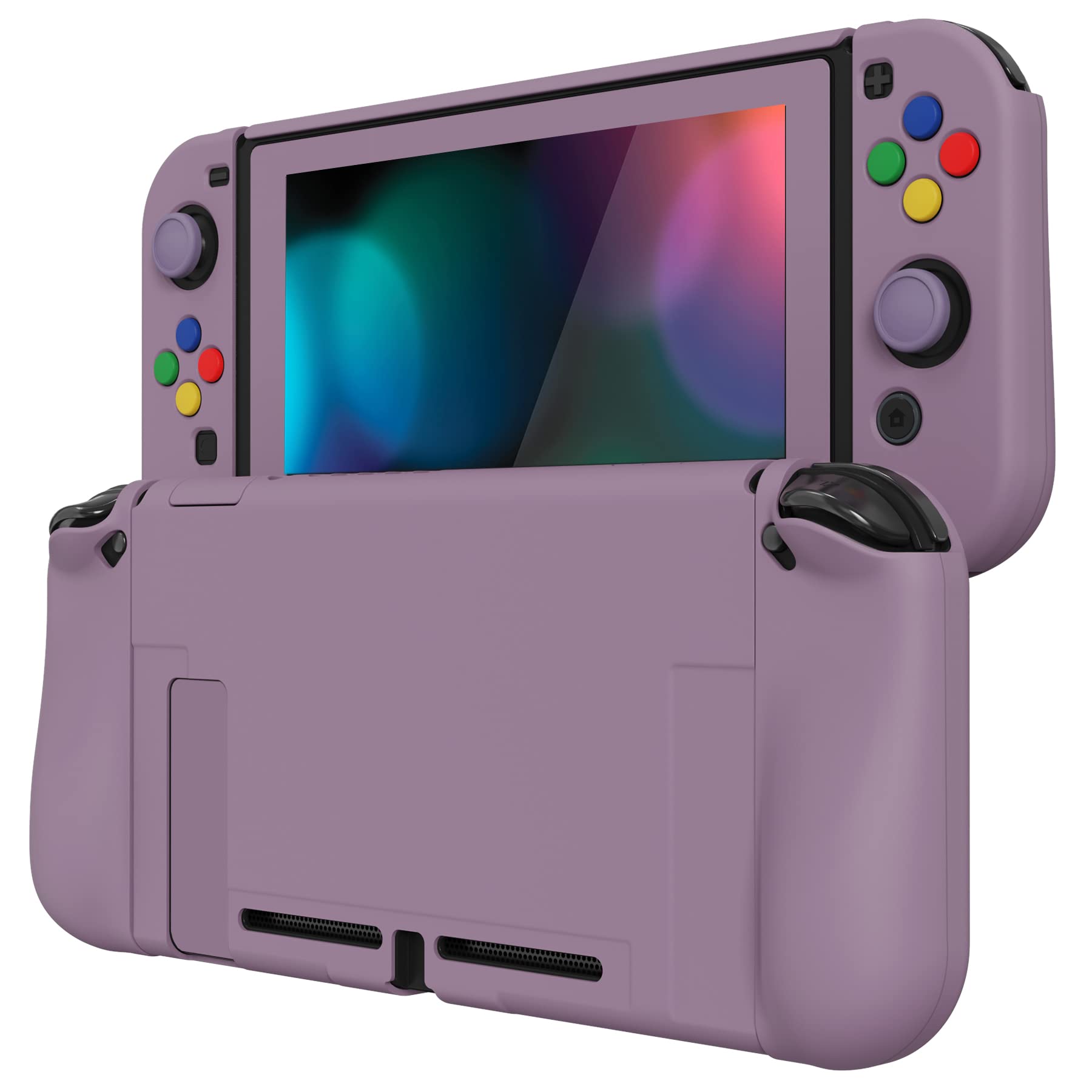 PlayVital Etui Ochronny do Nintendo Switch z Osłoną Ekran,Case Hard Shell do Switch,AlterGrips Ergonomiczna Protective Cover z Kciuka Caps&Caps Przycisków-Ciemnoszary Fiolet