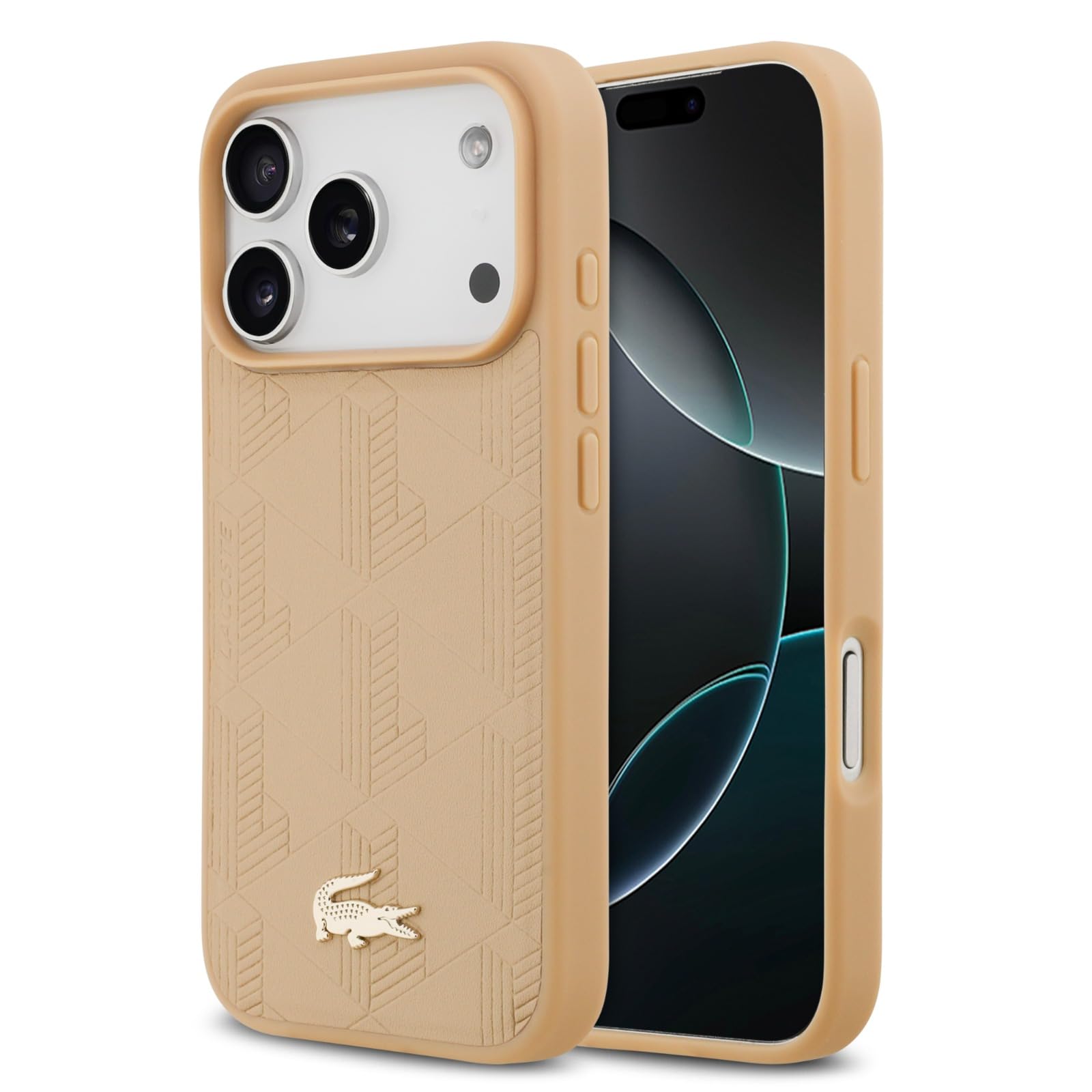 CG MOBILE Lacoste Nomograme złote logo, kompatybilne z MagSafe etui do iPhone 17 Pro Max (beżowe)