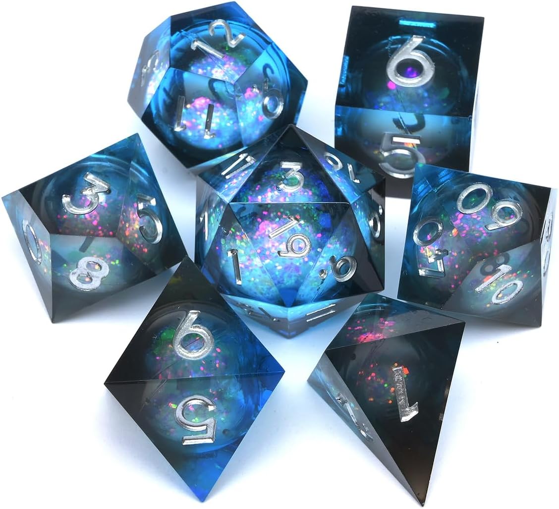 Liquid core Quicksand DND Resin dice Set, Dungeons and Dragons 7Piece polyhedral D