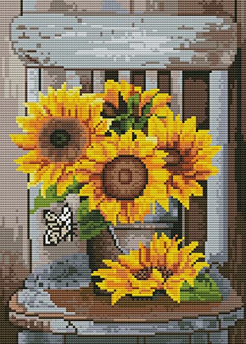Eiazuiks Stamping Cross Stitch Kit, Sunflowers Counting Cross Stitch Kit For Adult Beginners, Full Line Diy Cross Stitch Stitching Kit For Home Decor Cross Stitch Patterns 11.8X15.7 Inches #TOP10