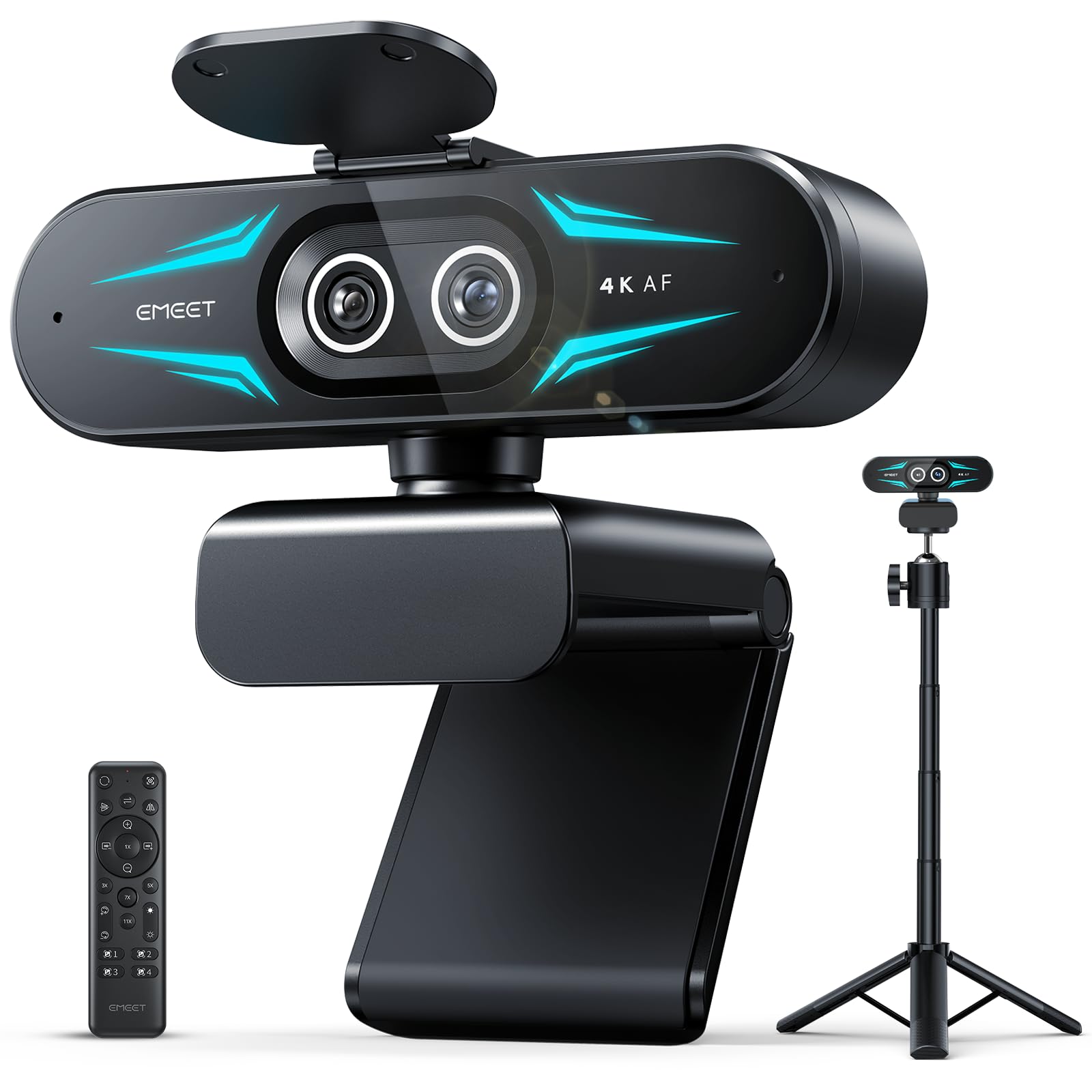 EMEET C60E Dual 4K Webcam for Streaming with Tripod, Wide-Angle &amp; Telephoto