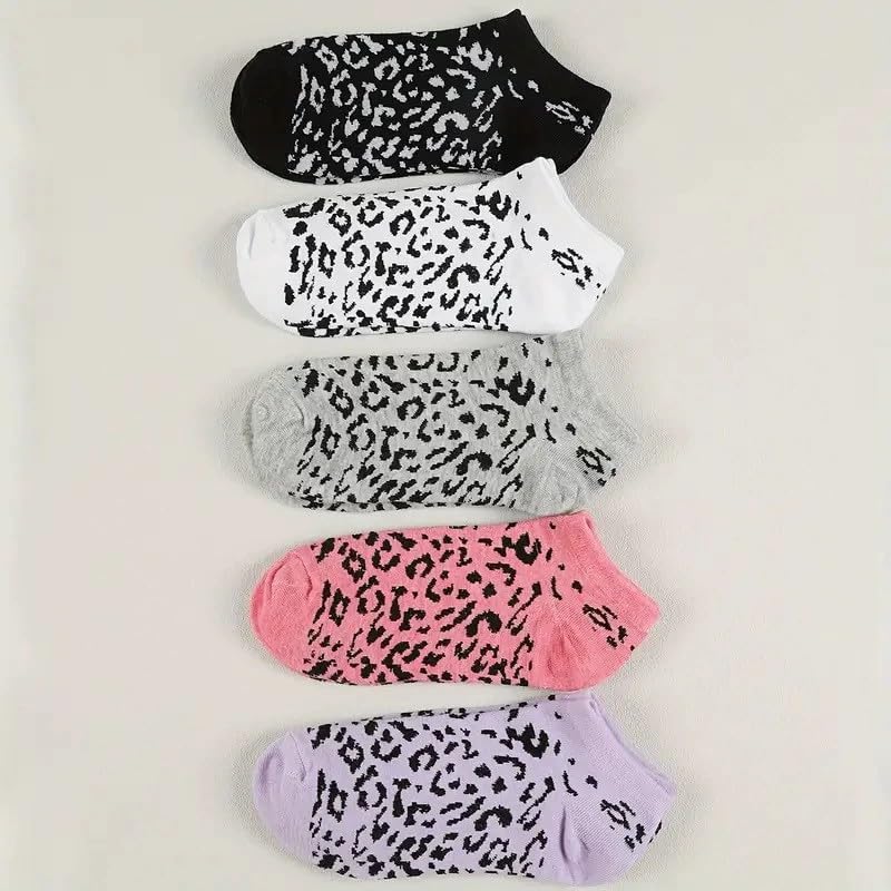 Calzini da Donna con Stampa Leopardata, Estivi, Traspiranti, Morbidi e Comodi, Casual.(10 Pairs Mix)