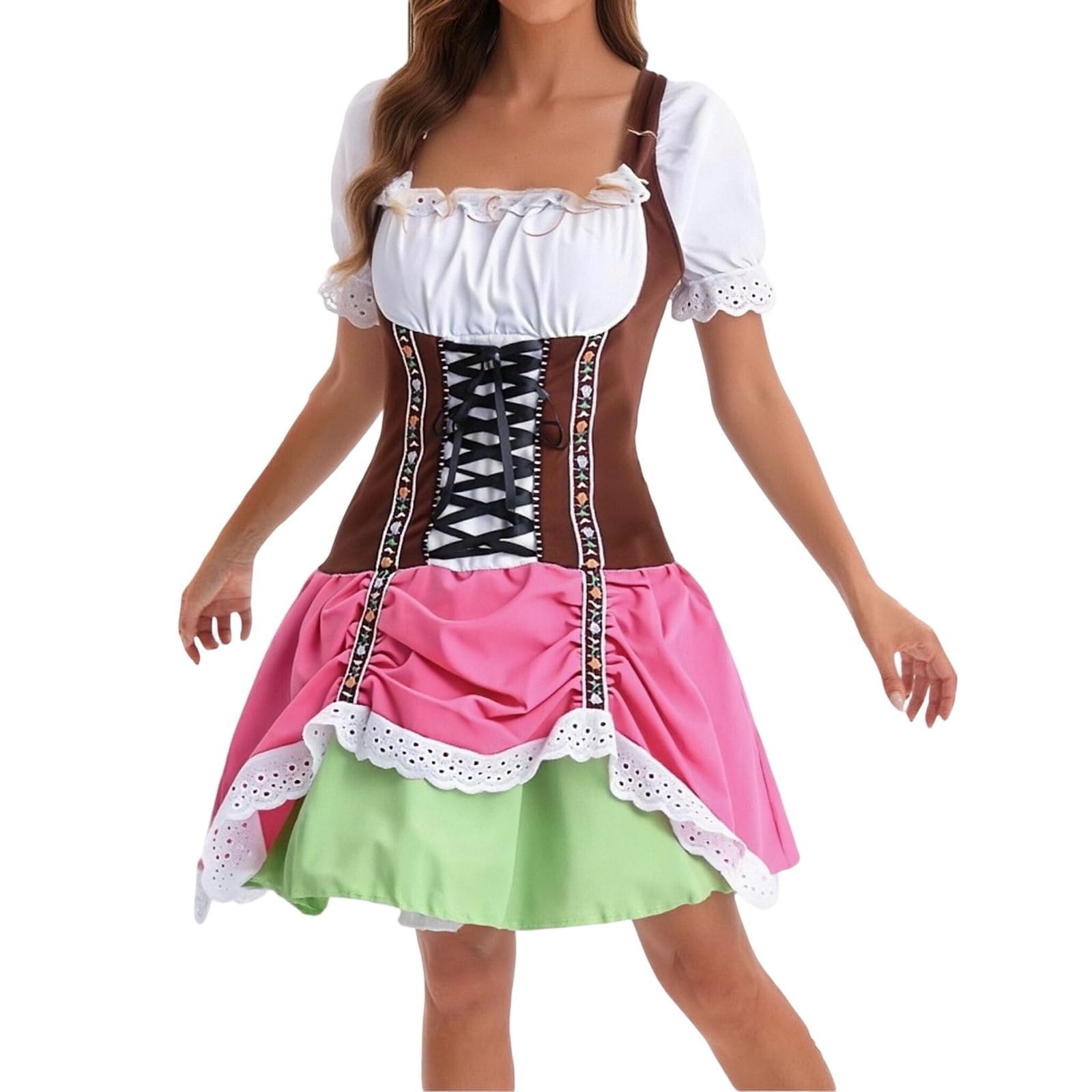 Trachtenrock Damen Set mit Weste, Elfen Kleid, Vintage Spitzenrock, Plisseerock, Retro Landhaus Mode, Zweiteiler Sommeroutfit für Festival