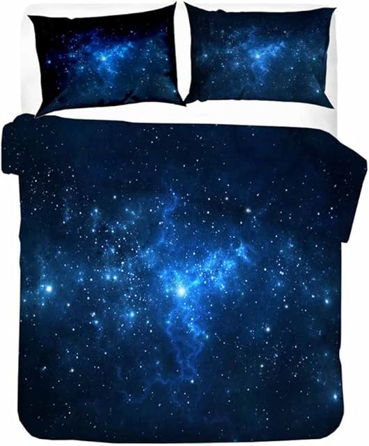 goodbath Duver Cover Double, Outer Space Galaxy Universe 3 Piece Bedding Set with 2 Pillowcases,Blue