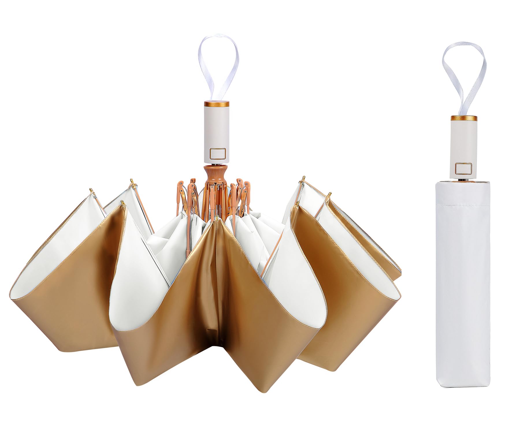 LCY Parapluie pliable automatique anti-UV, doré, petit parapluie léger et compact pour le soleil et la pluie