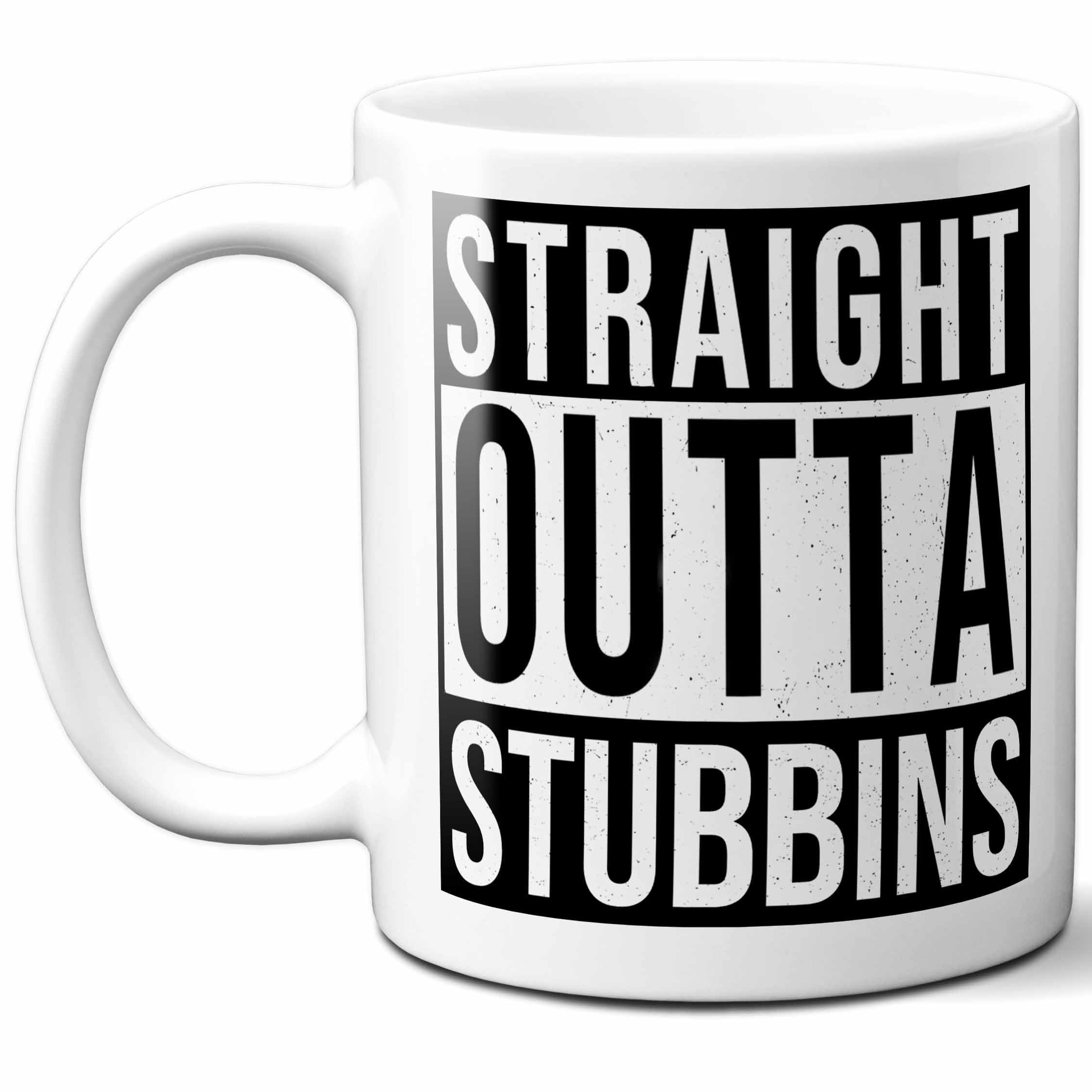 Stubbins Last Name Gift. Personalized, Custom Straight Outta Surname Sign Coffee Mug. 11 Ounces., White