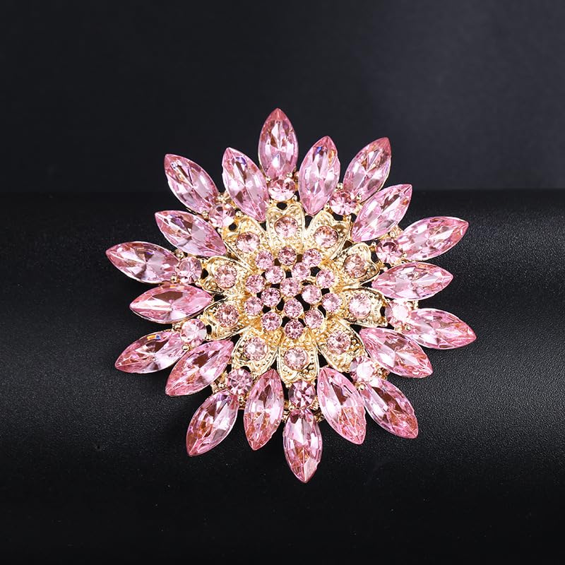 Image of Sunflower Rhinestone Brooch for Women Daisy Brooch Pins with Crystal Flower Accessory Pins Jewelry Birthday Gift Colorful Crystal Sunflower Brooch Pin for Dress Hat Decoration