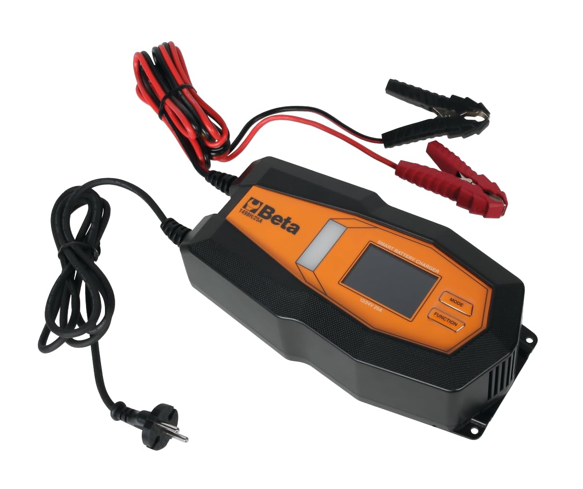 BETA 1498H/25A – Caricabatterie Elettronico 12-24V Multifunzione per Batterie al Piombo e al Litio, con Display LCD e Protezioni di Sicurezza, Corrente di carica 6-24A