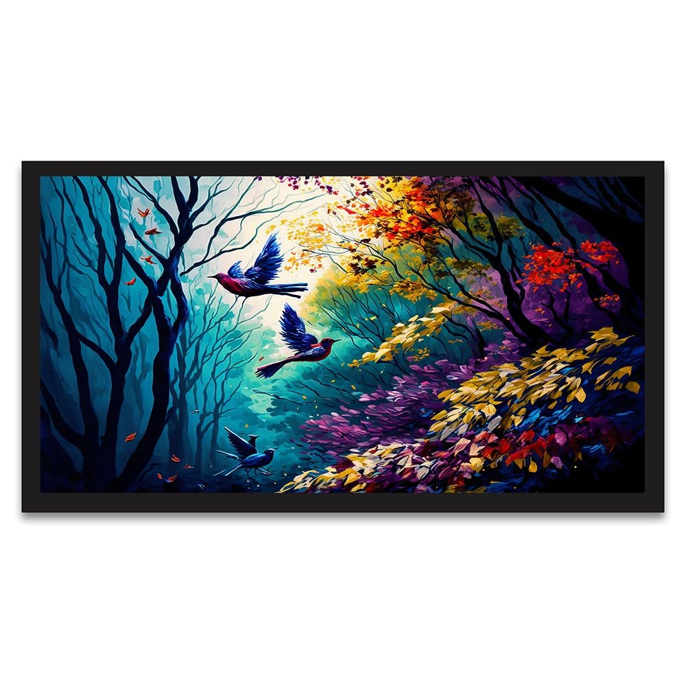 DEKORSTATION Digital Art Print forest with Birds Wall Painting|Floating Frame Canvas Wall Painting for Living Room, Bedroom, Office, Hotels, Drawing Room DΓ©cor|12x24 inch Canvas Painting