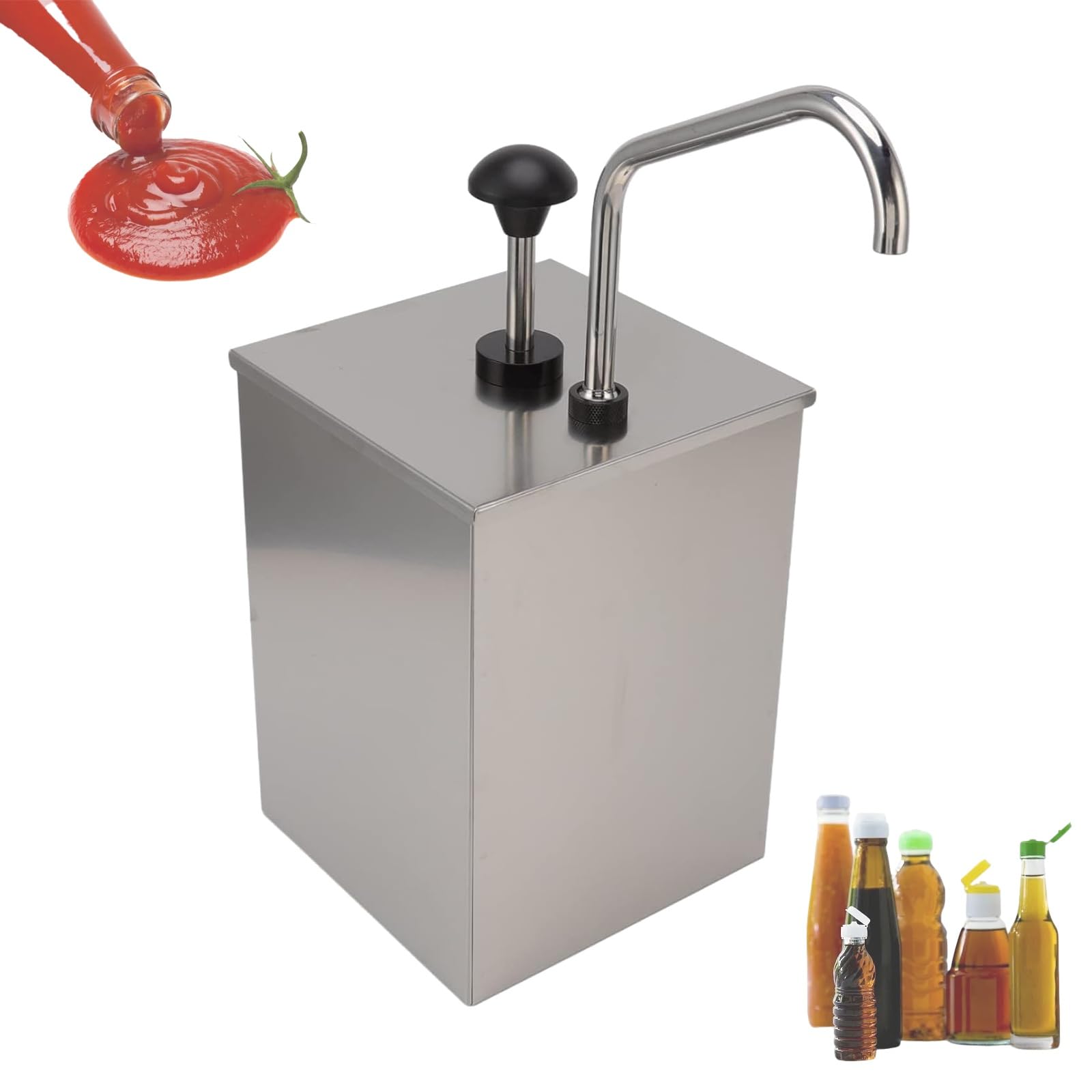 Dispenser per condimenti a testa singola in acciaio inox, 4 l, per ketchup, salsa di soia, maionese, sciroppo, stazione di erogazione commerciale
