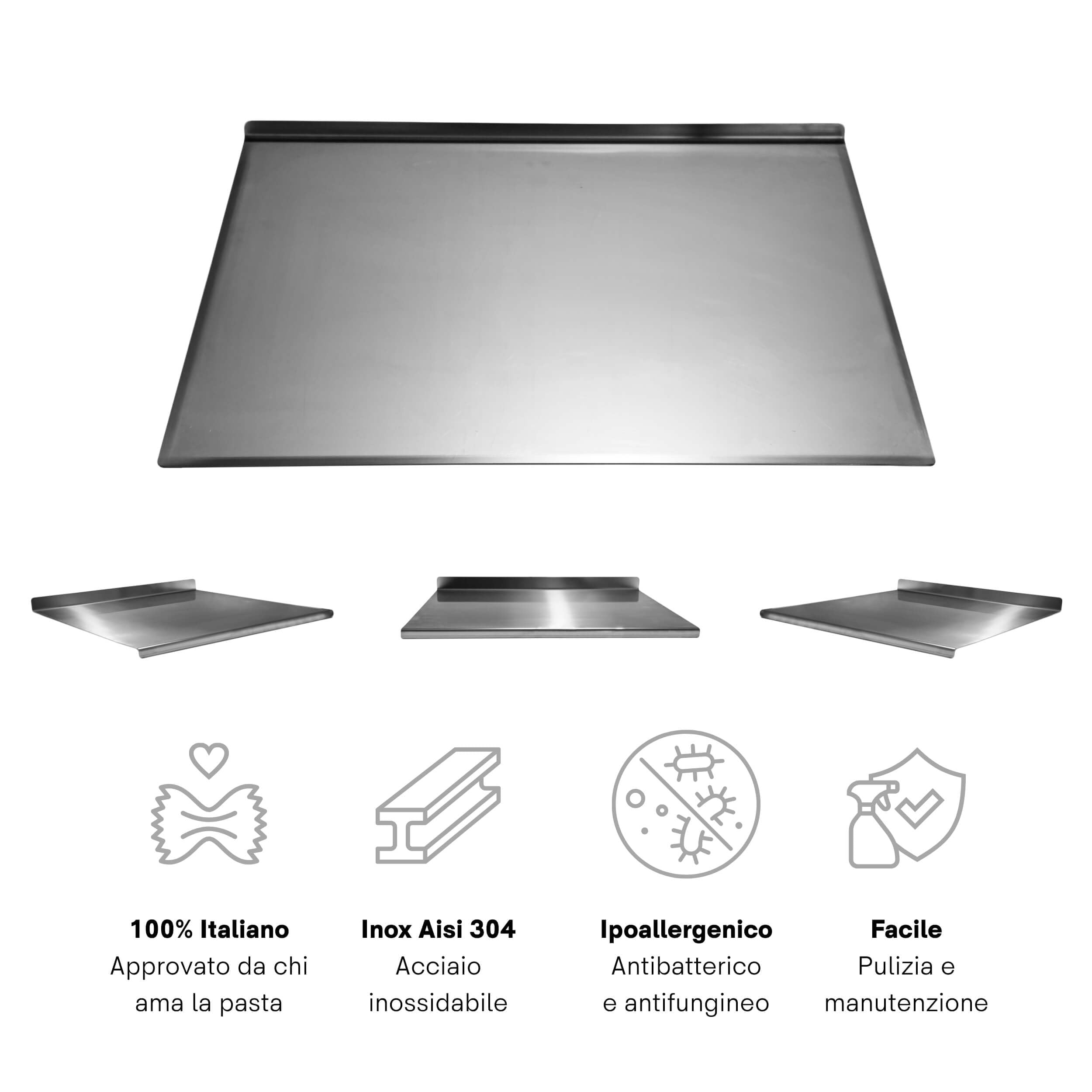 PRM Acciai Tagliere Acciaio Inox Misura Personalizzabile - Tagliere da Cucina e Spianatoia Acciaio Inox per Impastare Pizza, Pane, Pasta Sfoglia, Cioccolato e Dolci - Larg 900x500 Piega 20mm Alz 70mm