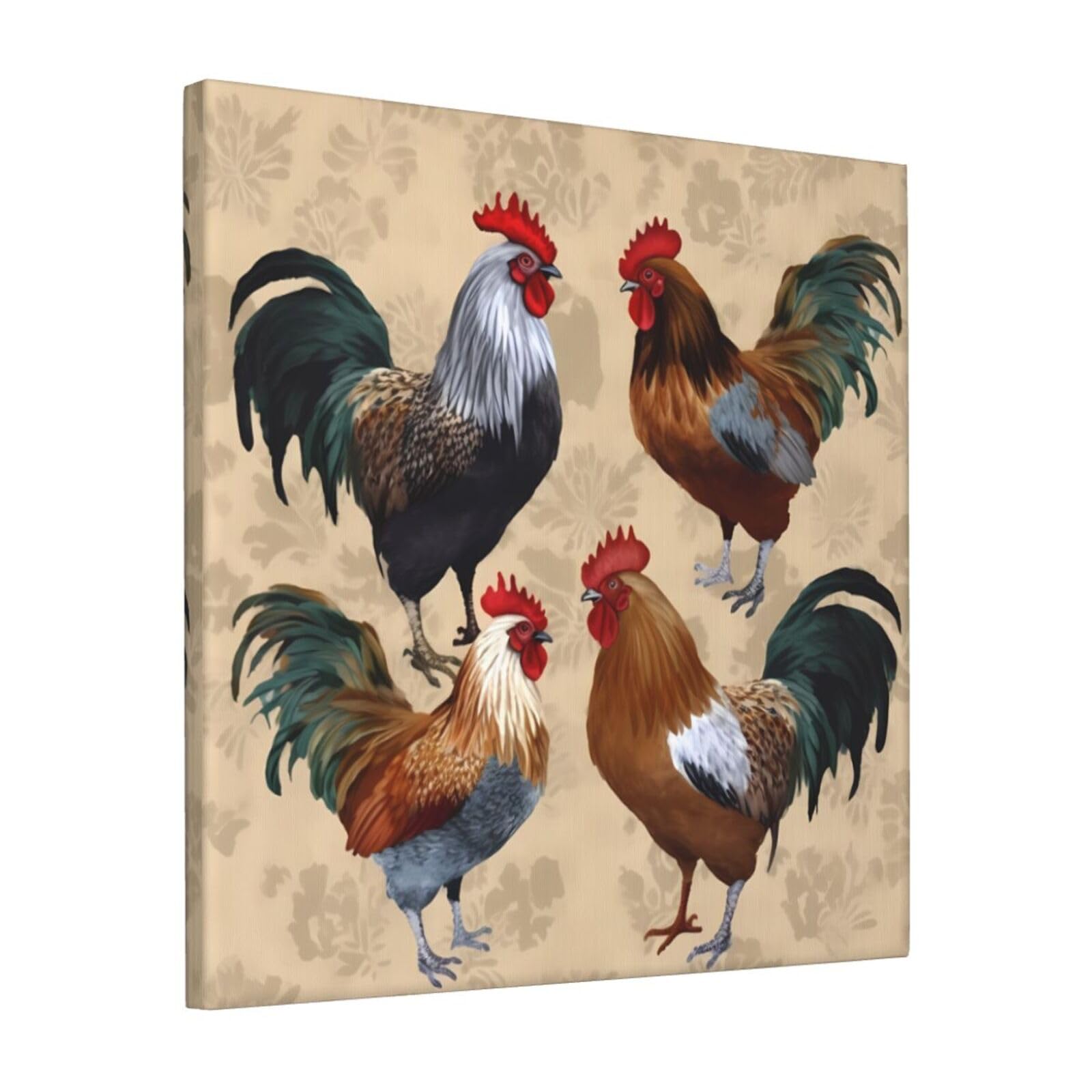 KLOPH Rooster and Chicken Print Canvas Wall Art for Living Room 12"x12" Modern Artwork Painting for Bathroom Hanging Canvas Prints Aesthetic Wallart for Bedroom Kitchen Office Wall Decor