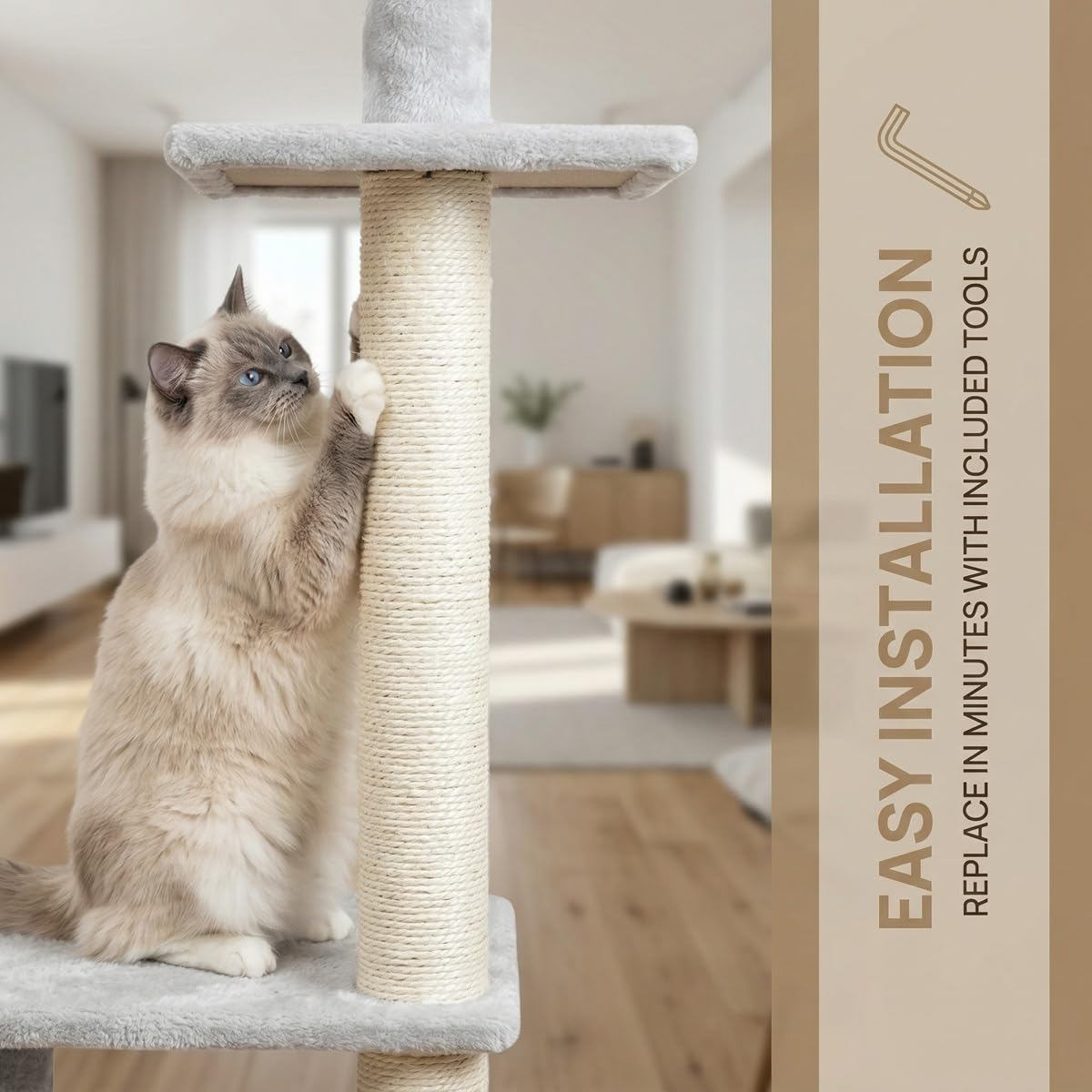 2 Pcs Poteau de Rechange Arbre à Chat 35 x 6.5 cm avec Vis M8, Tronc de Rechange Griffoir Chat, Poteau à Griffer de Remplacement avec Corde en Sisal, pour Rénovation Colonne à Griffer d'Animau