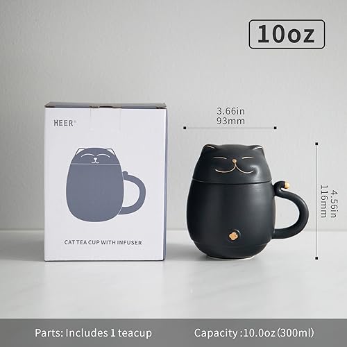 Miniatura 6 de HEER Taza de té de cerámica con infusor y tapa bonita taza de café de gato de la suerte regalo para los amantes de los gatos taza de té china de