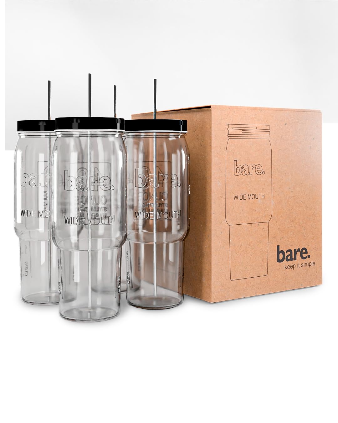 Amazon.com: Bare Glass Mason Jar, 4 Ct: Lid and Stainless Steel Straw, Cup  Holder Version : Everything Else