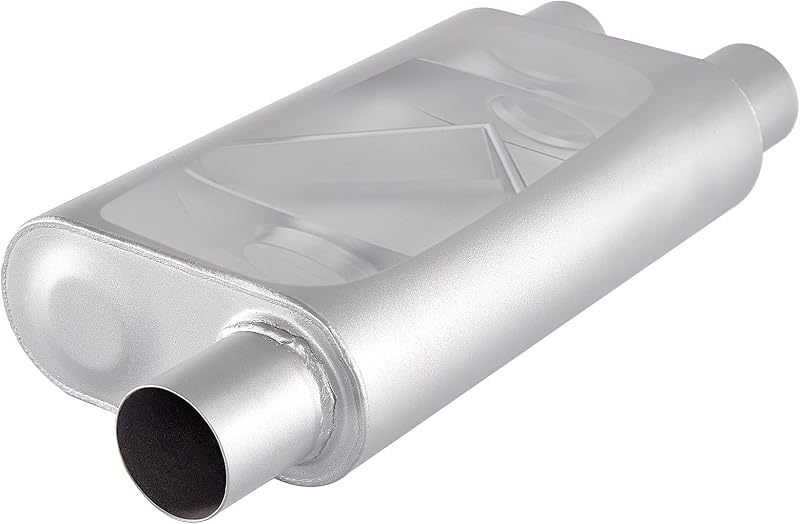 Silencioso esportivo ELSHINE com câmaras, entrada deslocada de 2,5" e saída dupla de 2,5" – 45,72 cm