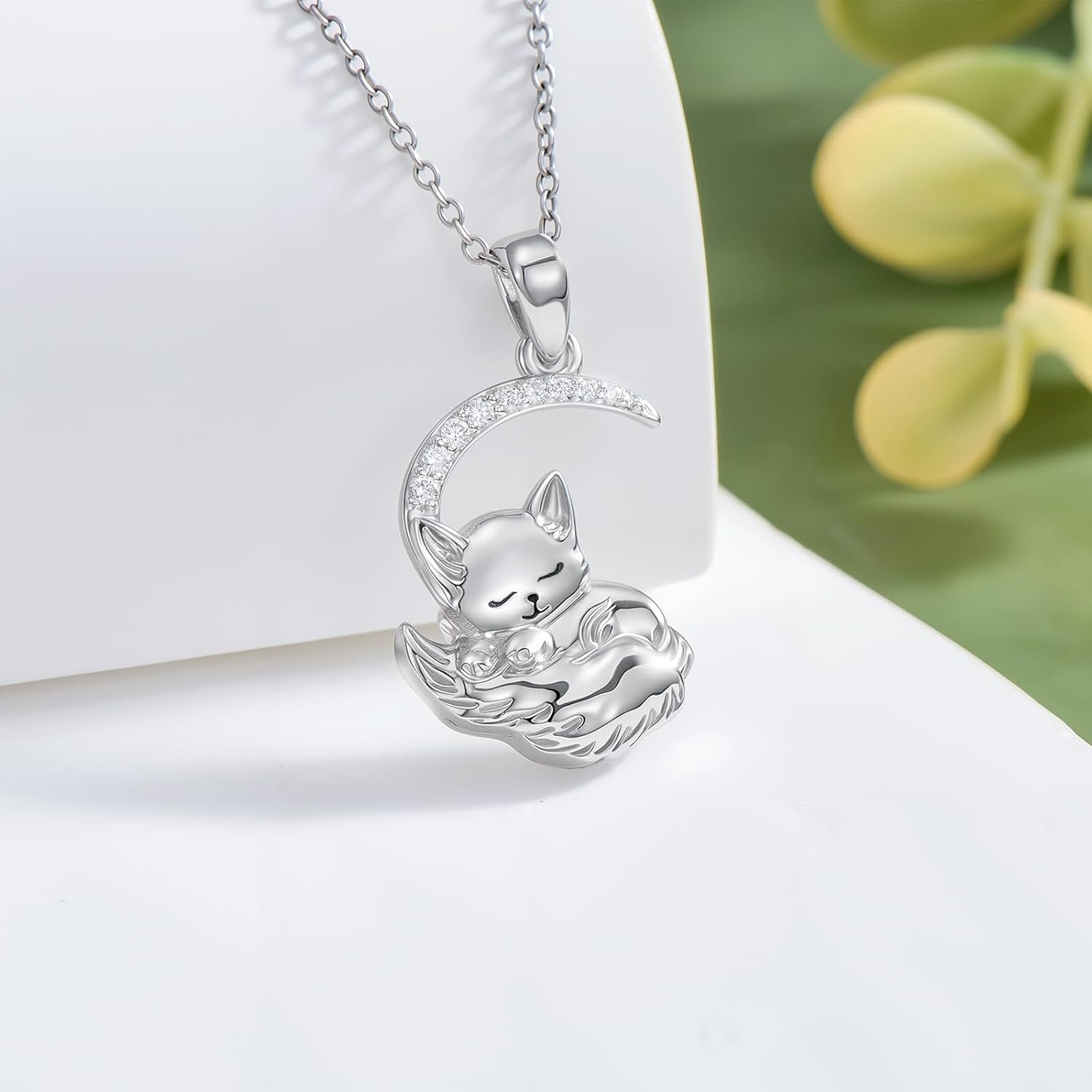 Diamond Cat Necklace for Women 925 Sterling Silver Cat on Moon Pendant Necklace Cute Animal Necklaces Lab Grown Diamonds Necklace Jewelry Gifts for Cats Lovers - Image 2