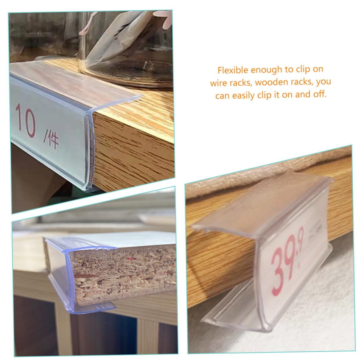 Angoily 90 Pezzi Clip Trasparenti per Etichette in Plastica per Supermercati e Negozi Supporti Segna per Organizzazione Scaffali e Visualizzazione Prodotti