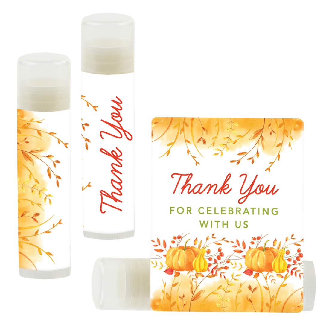 Andaz Press Fall Autumn Leaves Golden Harvest Pumpkin Party, Lip Balm Chapstick Party Favors, Thank You for Celebrating with US, 12-Pack, Decor Ideas