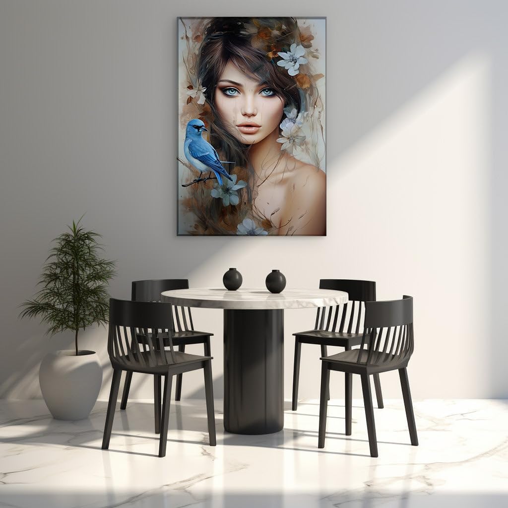 Canvas for Living Room. Whispers of Nature: A Dreamy M�Lange of Florals and Feathers in Digital Artistry, 27 x 18 inch Canvas Wall Art - Contemporary Masterpieces - Botanical Home Decor