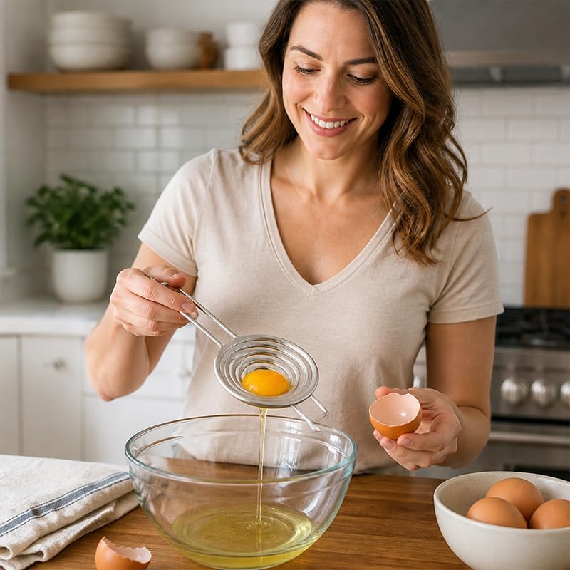 2 Pack Egg Separator - Stainless Steel Egg Yolk White Separation Tool with Long Handle - Sifting Filter Egg Divider Kitchen Gadget for Baking Cooking (Silver)