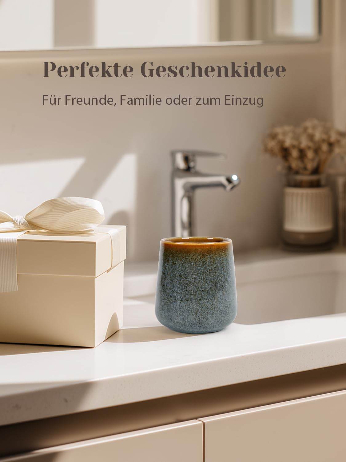 Szklanka na szczoteczkę do zębów z ceramiki 350 ml, zielona szczoteczka do zębów w naturalnym stylu kamienia, okrągły kubek łazienkowy i do płukania jamy ustnej, stojak na szczoteczkę i