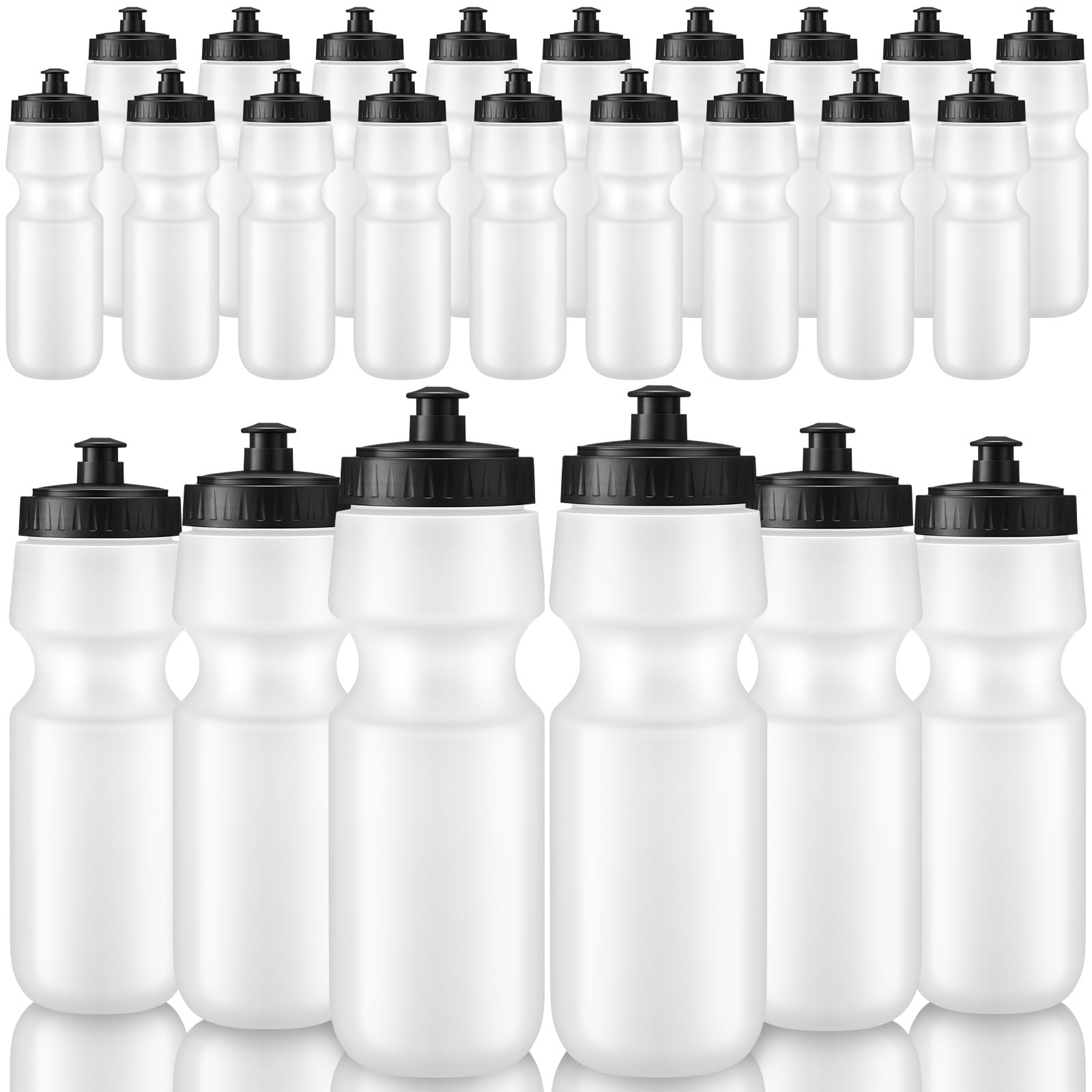 Nitial 24 Pcs Sports Water Bottles Bulk 22 oz Squeeze Reusable Sports Water Bottles Blank Plastic Water Bottles with Pull Top Cap for Adults Sports