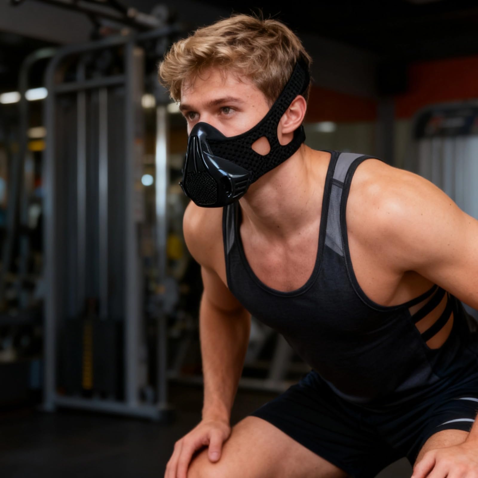 Maska treningowa M do fitnessu i biegania, maska treningowa z ograniczeniem tlenu, oddychająca tkanina z siatką ochronną, solidna skorupa do treningu wytrzymałościowego