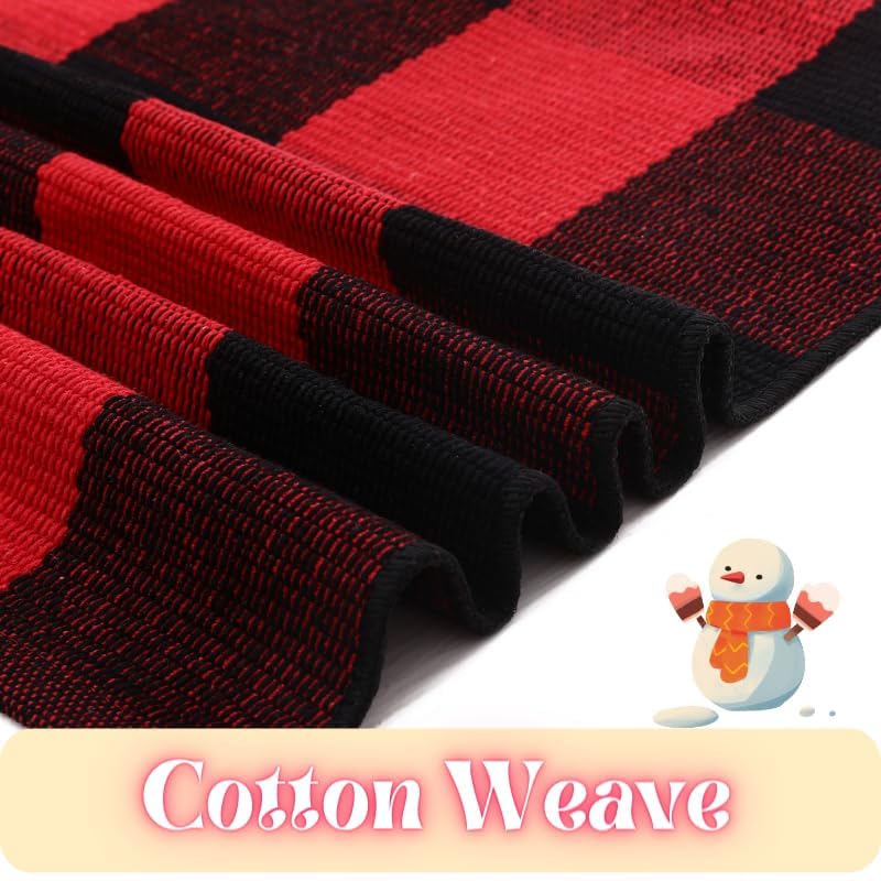 Ckorzen Red and Black Plaid Rug, 8' x 10' Christmas Front Porch Outdoor Rug, Handwoven Cotton Washable Rug for Layered Door Mats, Holiday Entryway and Home Décor