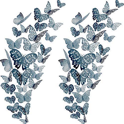 72 Pieces 3D Butterfly Wall Decals Sticker Wall Decal Decor Art Decorations Sticker Set 3 Sizes for Room Home Nursery Classroom Offices Kids Girl Boy Bedroom Bathroom Living Room Decor (Turquoise)