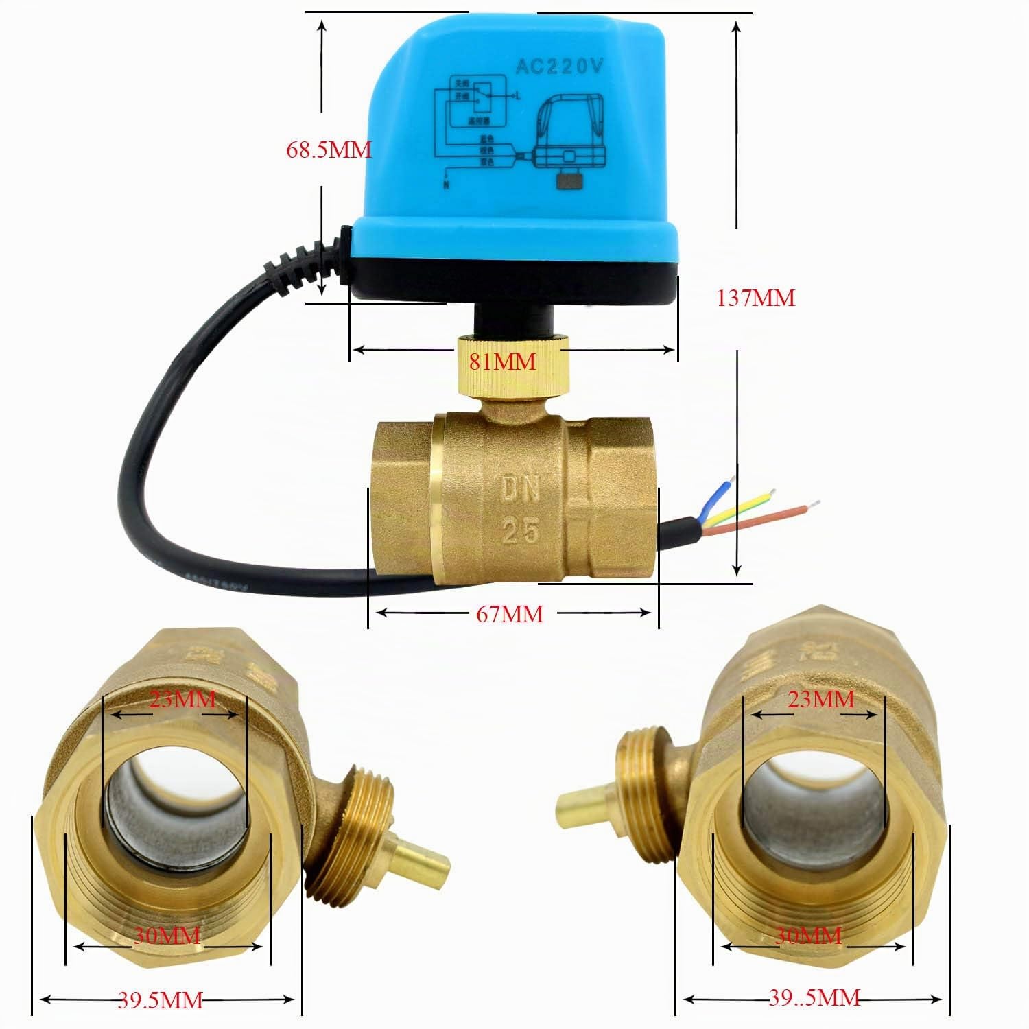 DC 24V vanne 2 voies motorisée 1/2 3/4 1 1-1/4 1-1/2 2 pouce vanne a sphere laiton electrovanne 24v dc (DN25 (1"))